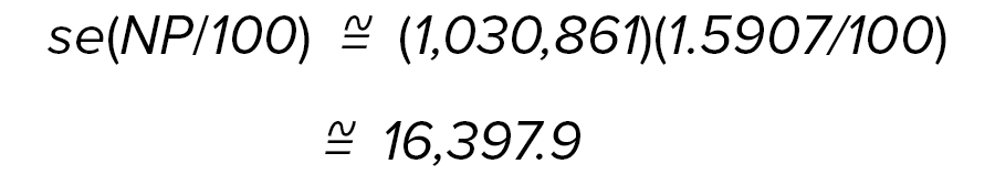 se(NP divided by 100) approximately equal to 1,030,861 times (1.5907 divided by 100) which is approximately 16,397.9