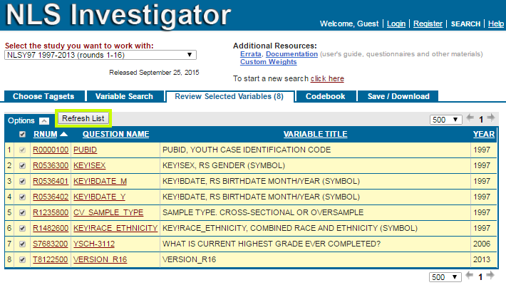 Review Variables screenshot