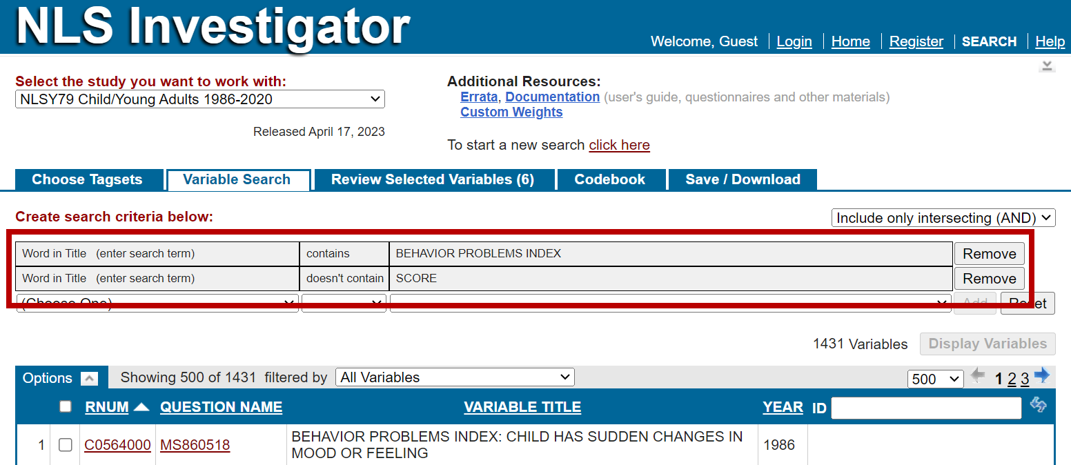 NLS Investigator interface showing search tab
