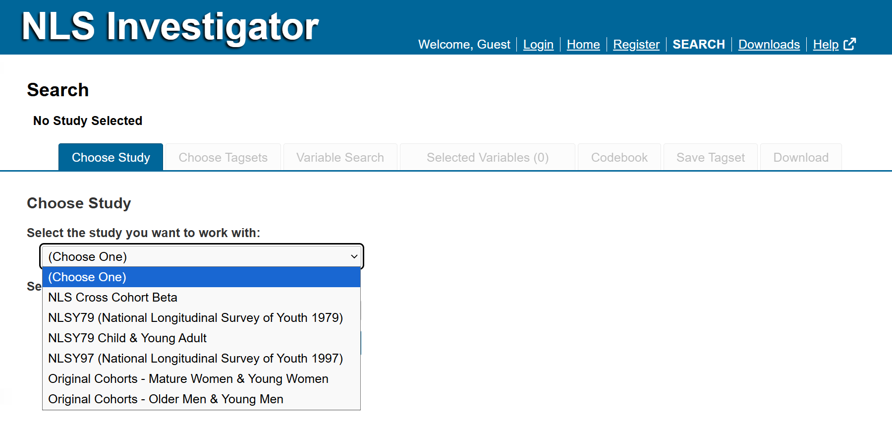 cohort study drop-down menu