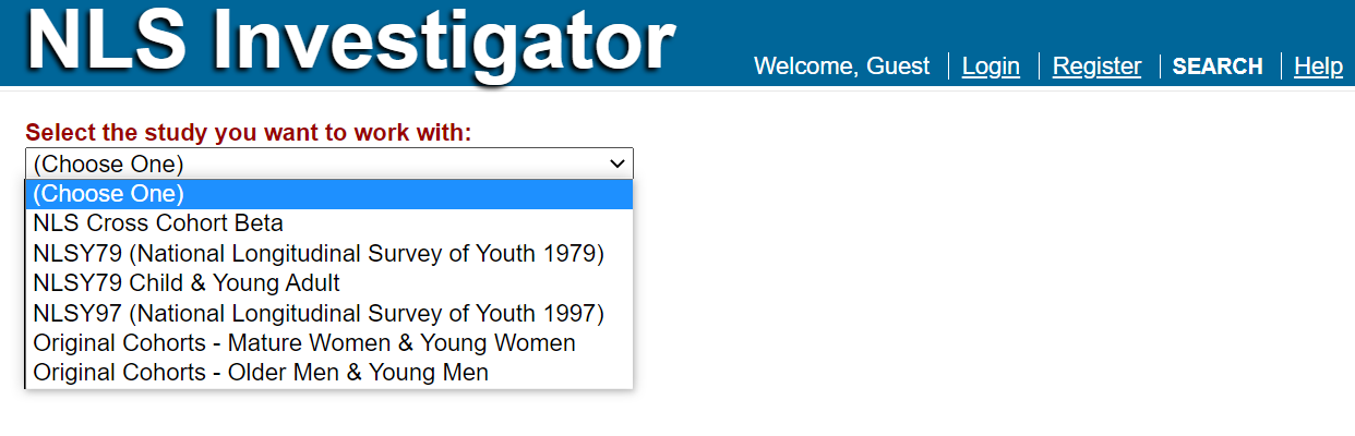 cohort study drop-down menu