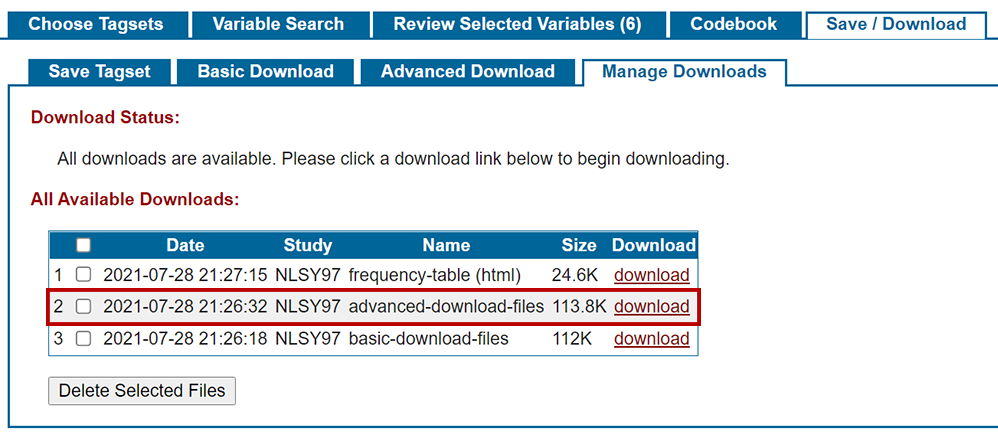 advanced download listed in manage downloads sub-tab