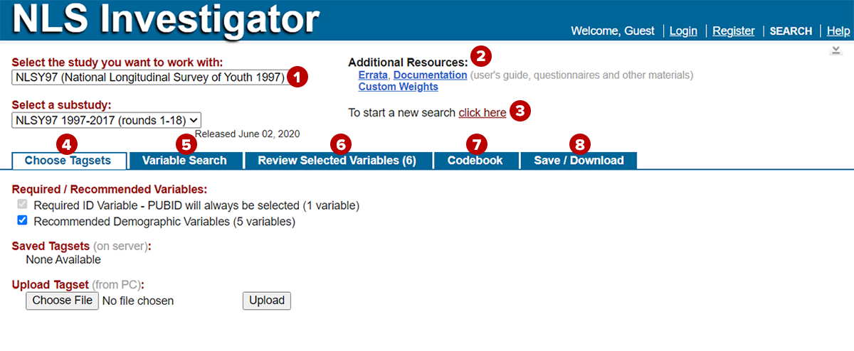 Investigator's interface and navigational elements