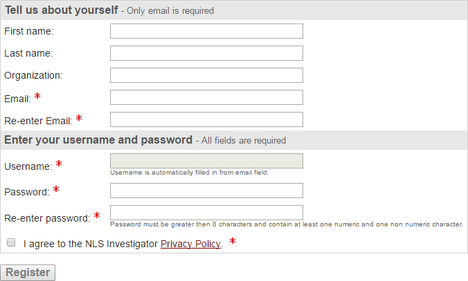 account registration form