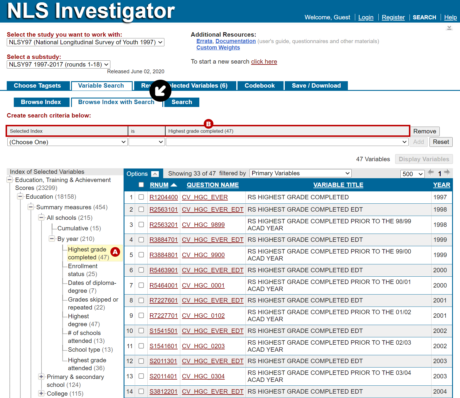 browse with index option